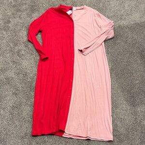 Two-Tone Pink & Red Midi Button-Front Dress